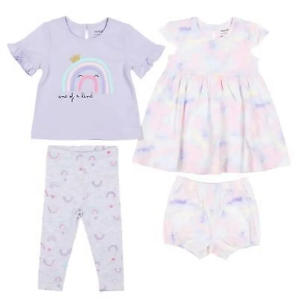 Pekkle Infant 8- piece clothing purple rainbow and pink toucan set 12 month